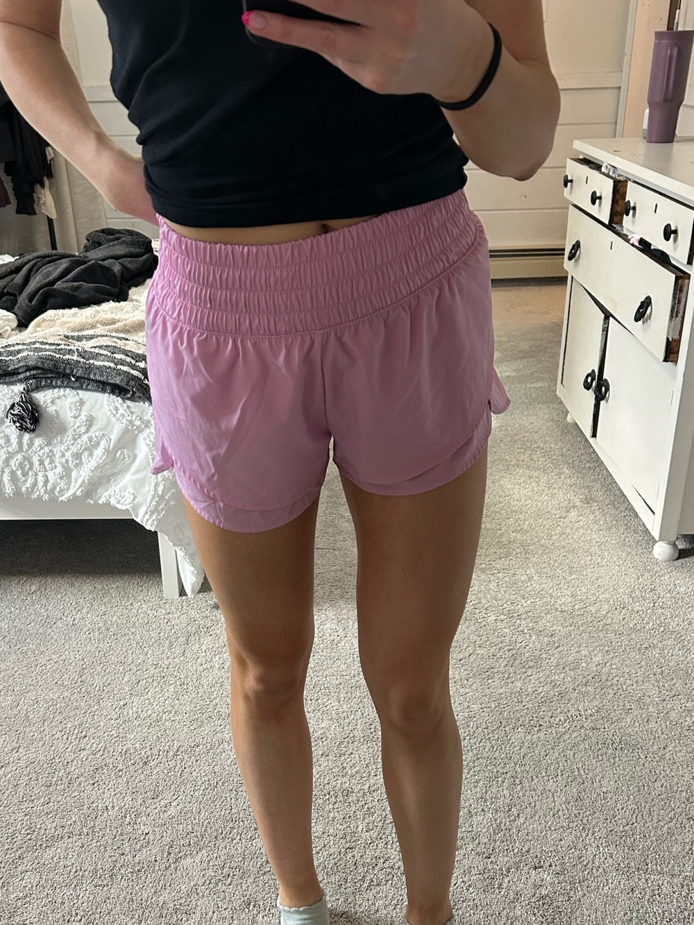 Apana Light Pink Elastic-Waist Athletic Shorts